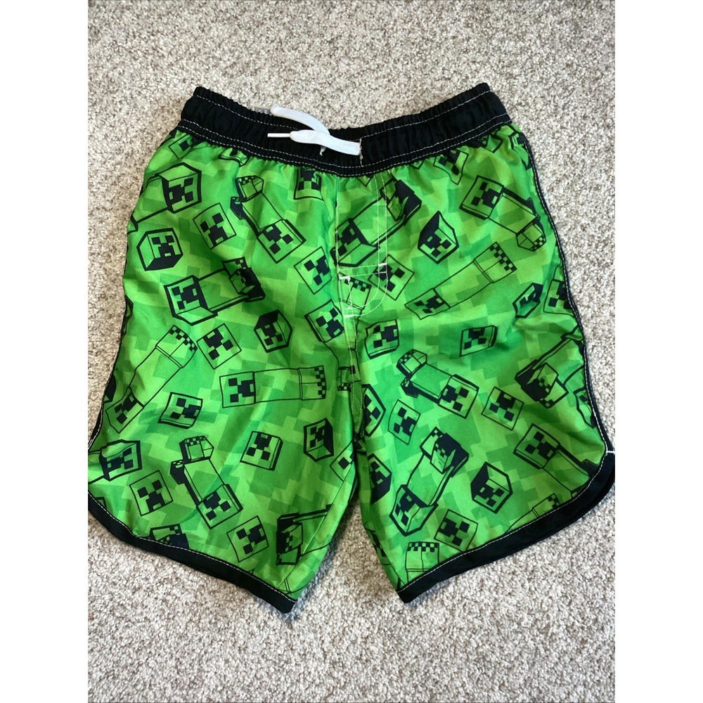 Minecraft Creeper Boys Swim Trunks Size S Small Green TNT Swim Shorts